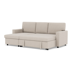 Meiya - canapé d'angle réversible 4 places convertible avec coffre en tissu - Beige