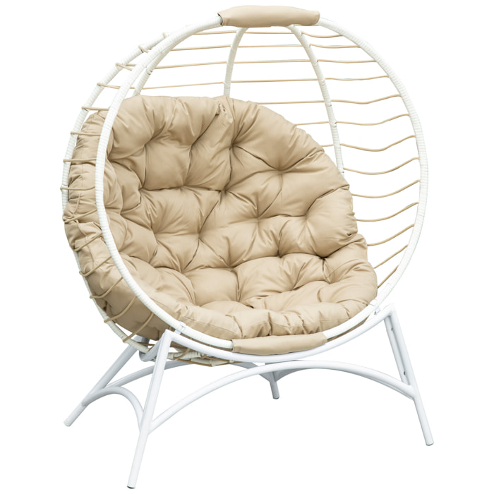 Fauteuil cocon oeuf sur pied design pliable coussin beige grand confort inclus acier résine blanc beige