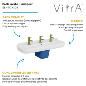 Lavabo pour enfant VITRA Sento Kids 85 cm + cache siphon + Mitigeur lavabo VITRA Sento Kids jaune et vert