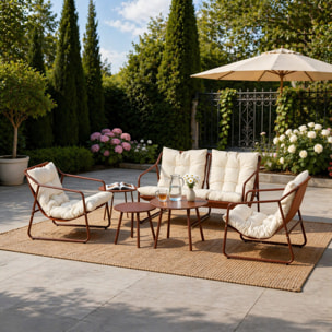 Salon de jardin 4 places terracotta et beige avec tables basses ANTHI