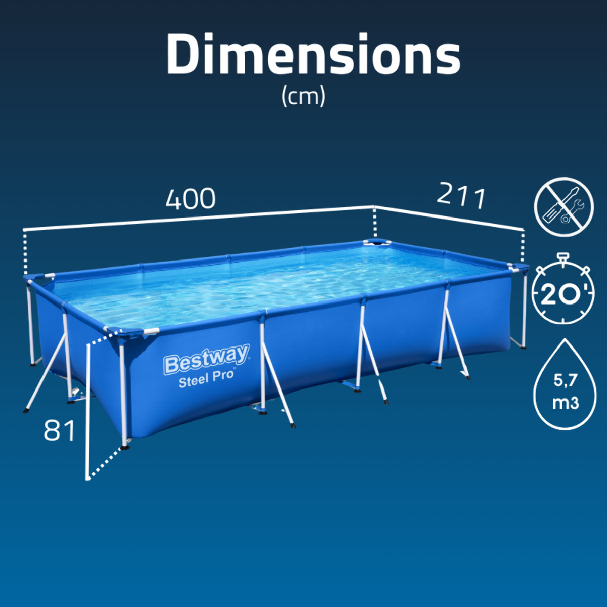 Bestway Piscine hors sol tubulaire rectangulaire Bestway Steel Pro 400 x 211 x 81 cm bleu
