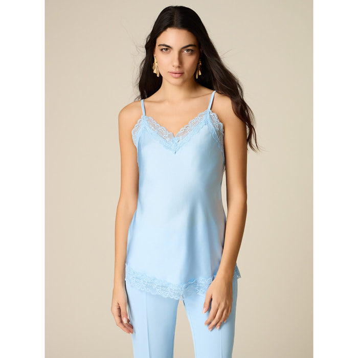 Oltre - Top lingerie in raso e pizzo - Azzurro