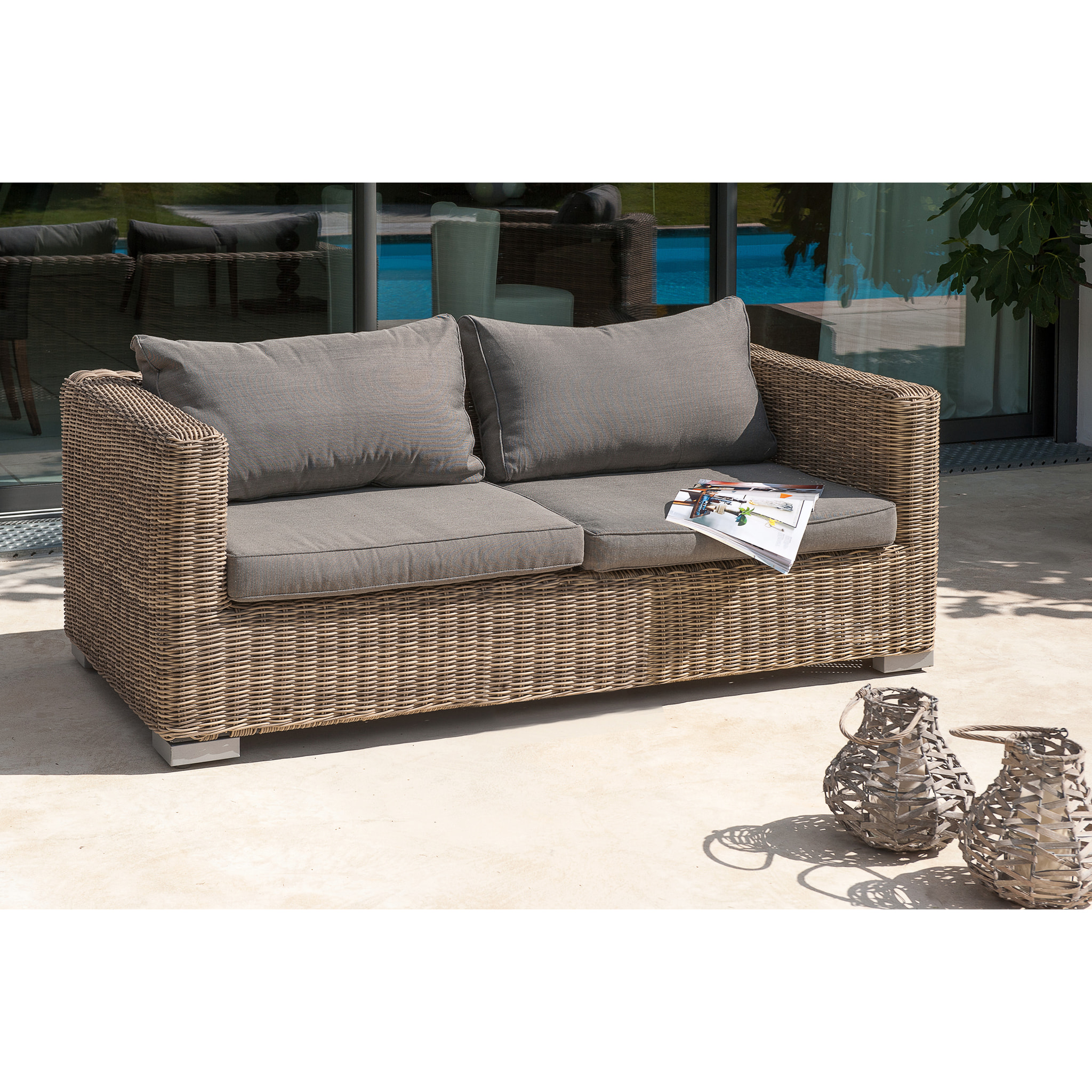 MONTMARTRE - Salon de jardin 4 places en résine tressée miel