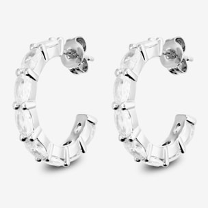 Orecchini a Semicerchio con Cubic Zirconia placcati Rodio