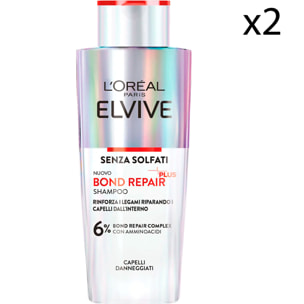 2x Shampoo Rinforzante per Capelli Danneggiati Elvive Bond Repair con Acido Citrico - 2 Flaconi da 200ml