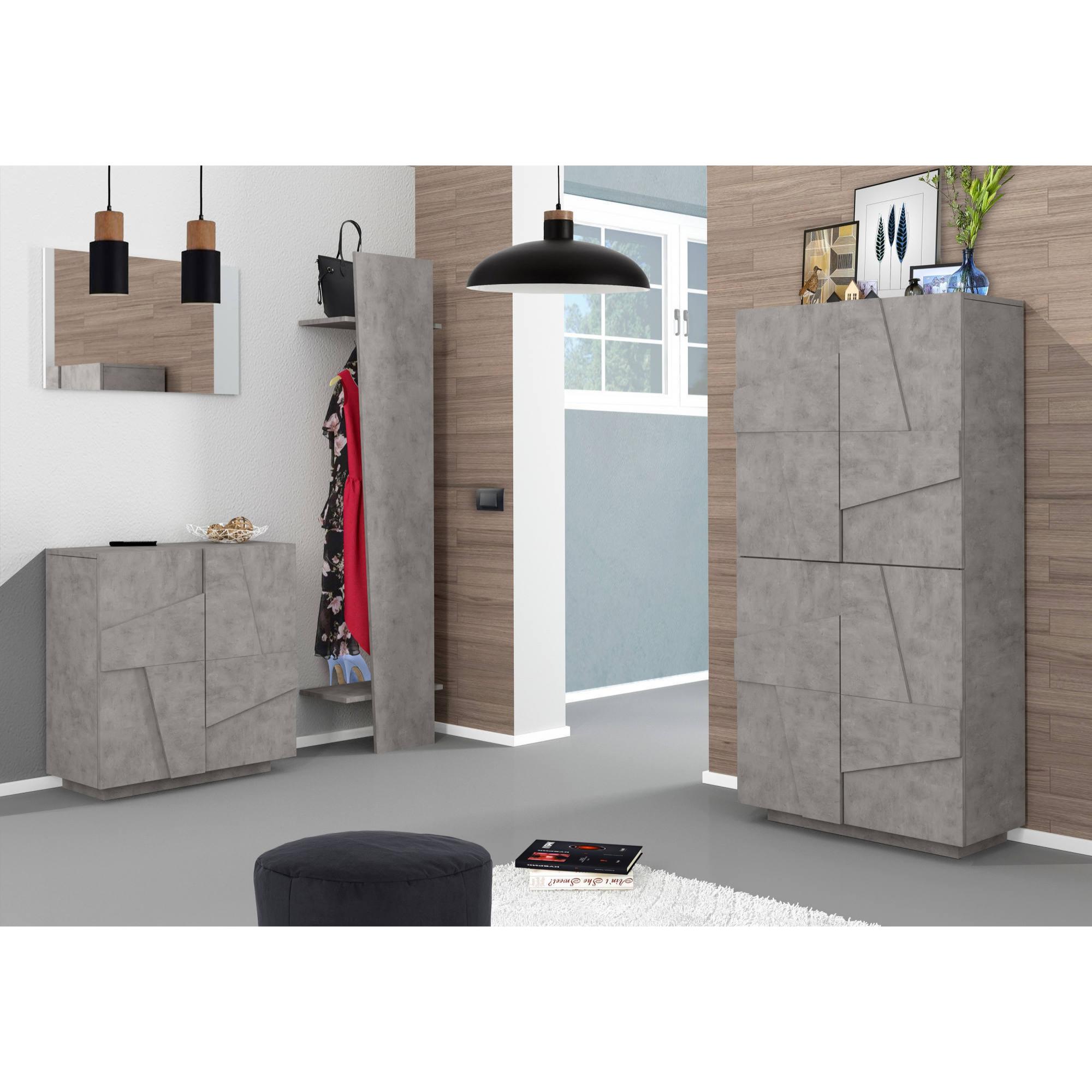 Appendiabiti verticale, Made in Italy, con tubo per vestiti, due ripiani, Mobile per ingresso, Entratina moderna, cm 50x30h200, colore Grigio Cemento