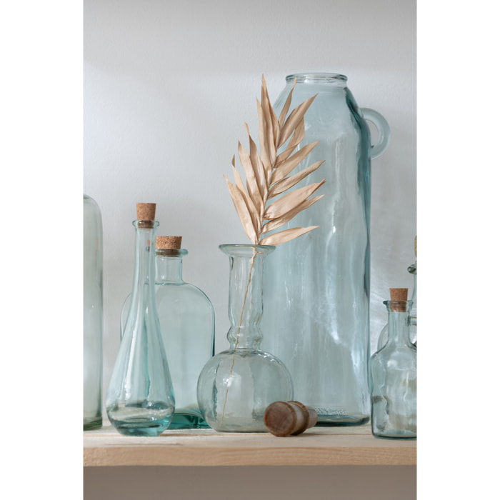 J-Line bouteille ronde - verre/bois - transparent