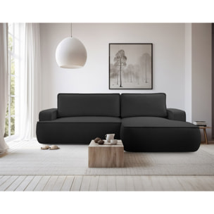 Nessino - canapé d'angle droit 4 places - convertible avec coffre - en tissu texturé - Noir