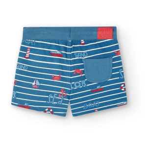 Bermudas niÃ±o, felpa estampada, rayas, azul Ã­ndigo