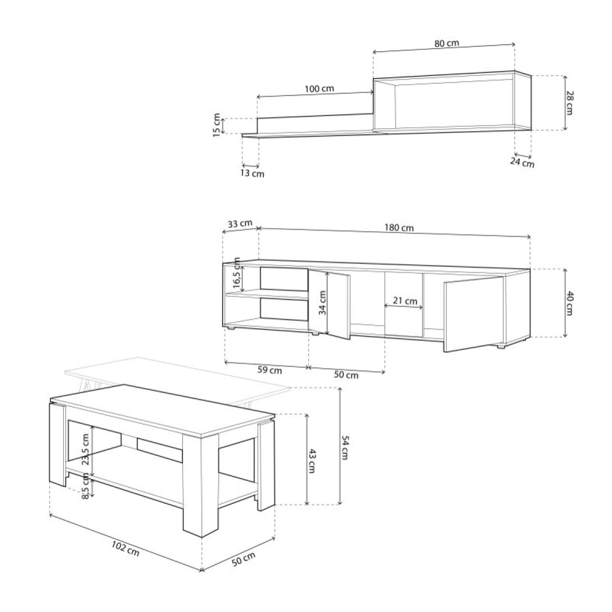 Pack salón con mesa de centro Alix Plus Blanco Artik (Blanco Mate) - Natur