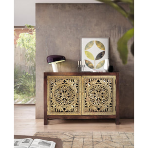 Cómoda de Madera de Mango 110 Cm Estilo Boho Tallado