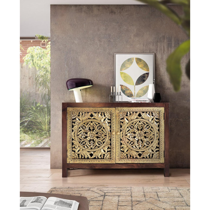 Cómoda de Madera de Mango 110 Cm Estilo Boho Tallado