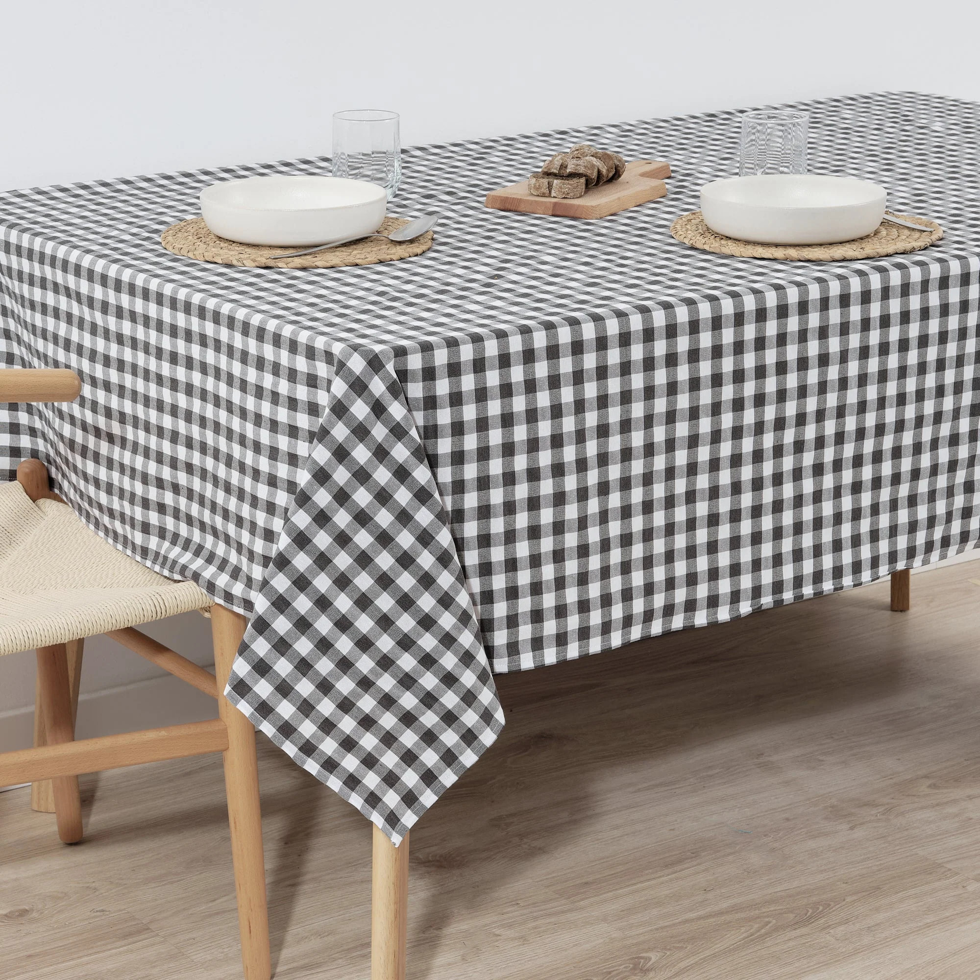 Nappe en tissu 100% coton Vichy Gris Foncé