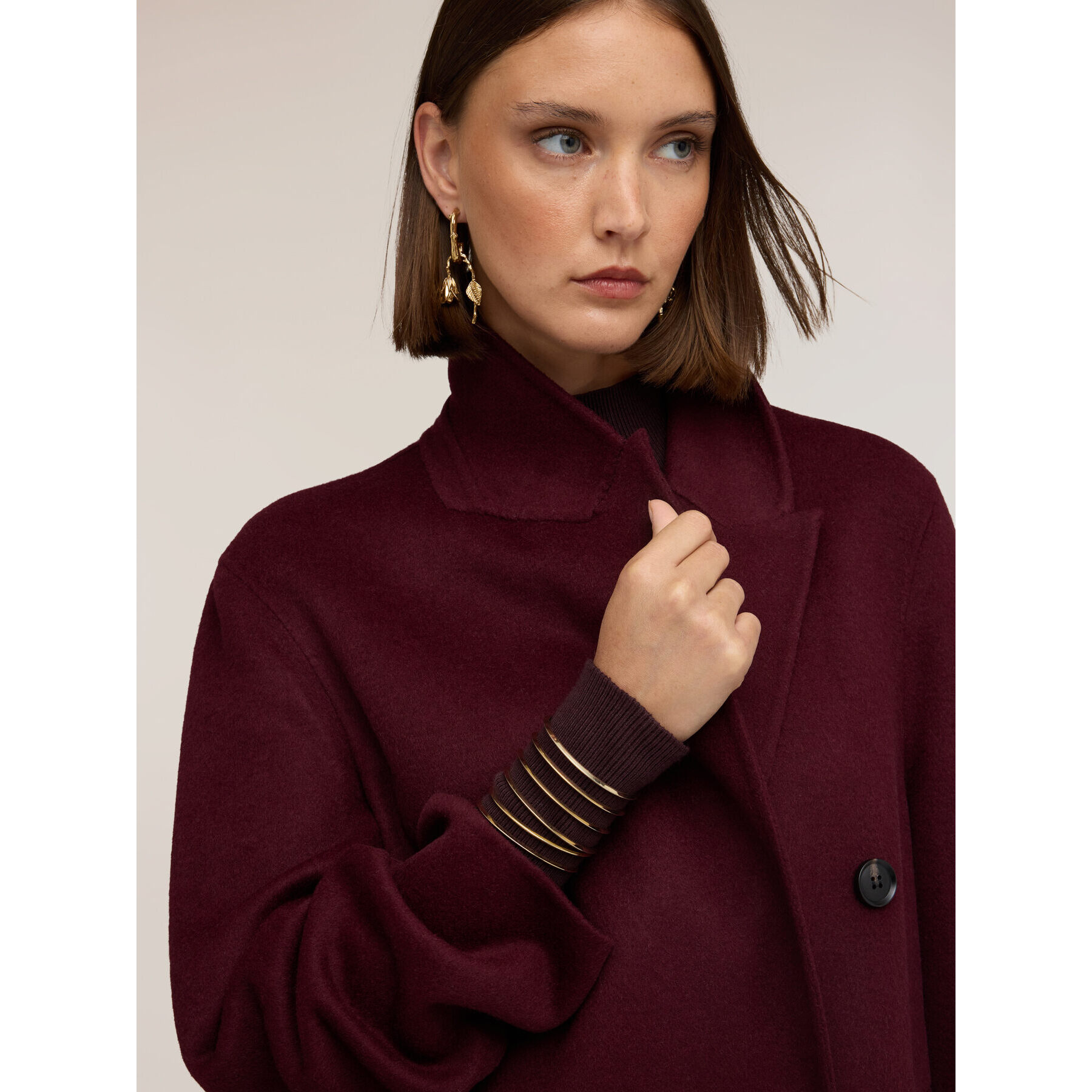Motivi - Cappotto lungo doppiopetto in misto lana - Bordeaux
