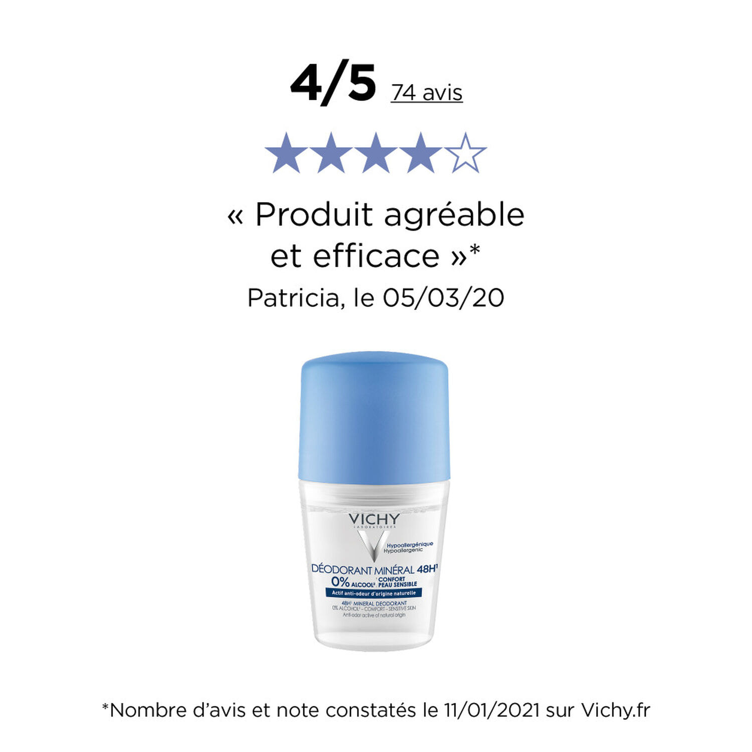 Déodorant Minéral 48h - Bille Sans Sel d'Aluminium 50 ml