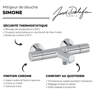 Jacob Delafon mitigeur thermostatique bain douche mural Simone Chrome