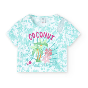 Camiseta estampada niÃ±a, algodÃ³n, mangas cortas, azul claro