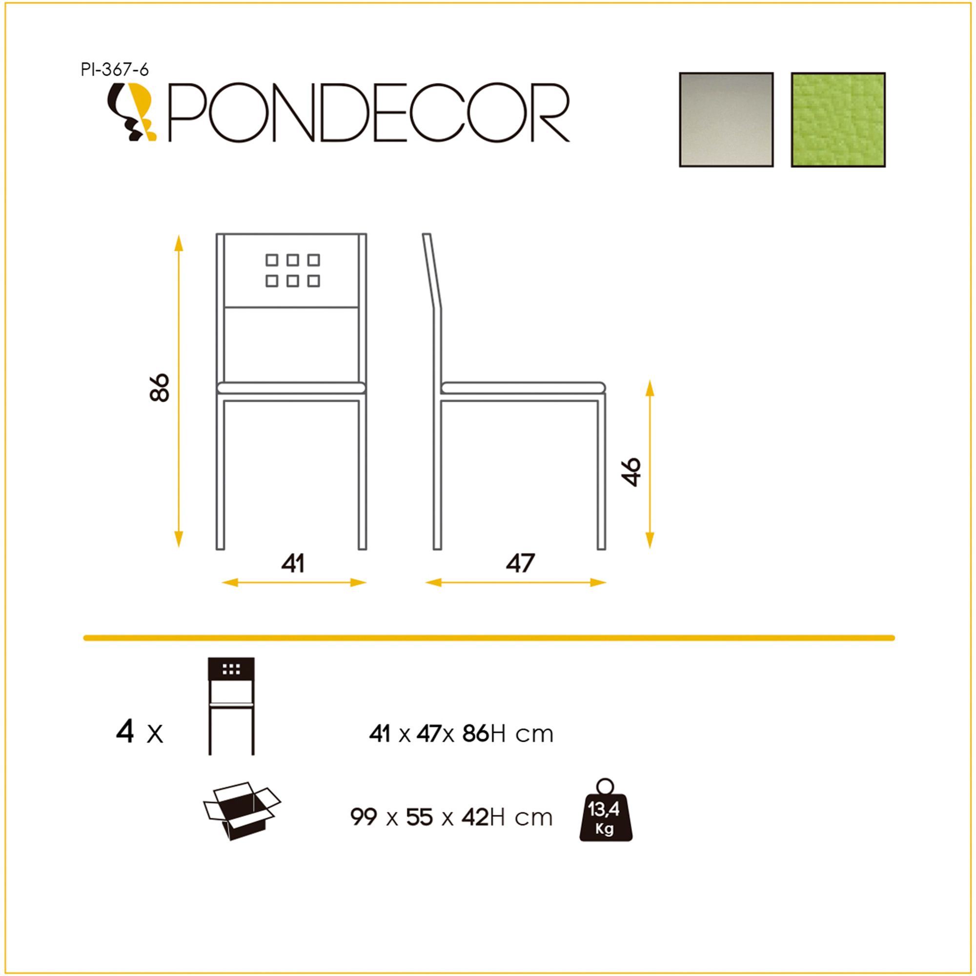 Set de 4 sillas – Polipiel lisa con diseño minimalista