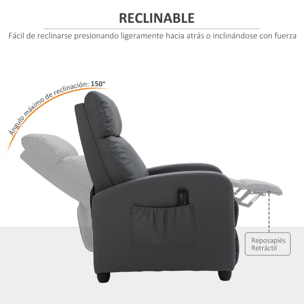 HOMCOM Sillón de Masaje Relax Reclinable con Mando a Distancia 2 Zonas de Masaje 8 Programas 5 Niveles de Intensidad y Temporizador Tapizado en PU 68x88x98 cm Gris