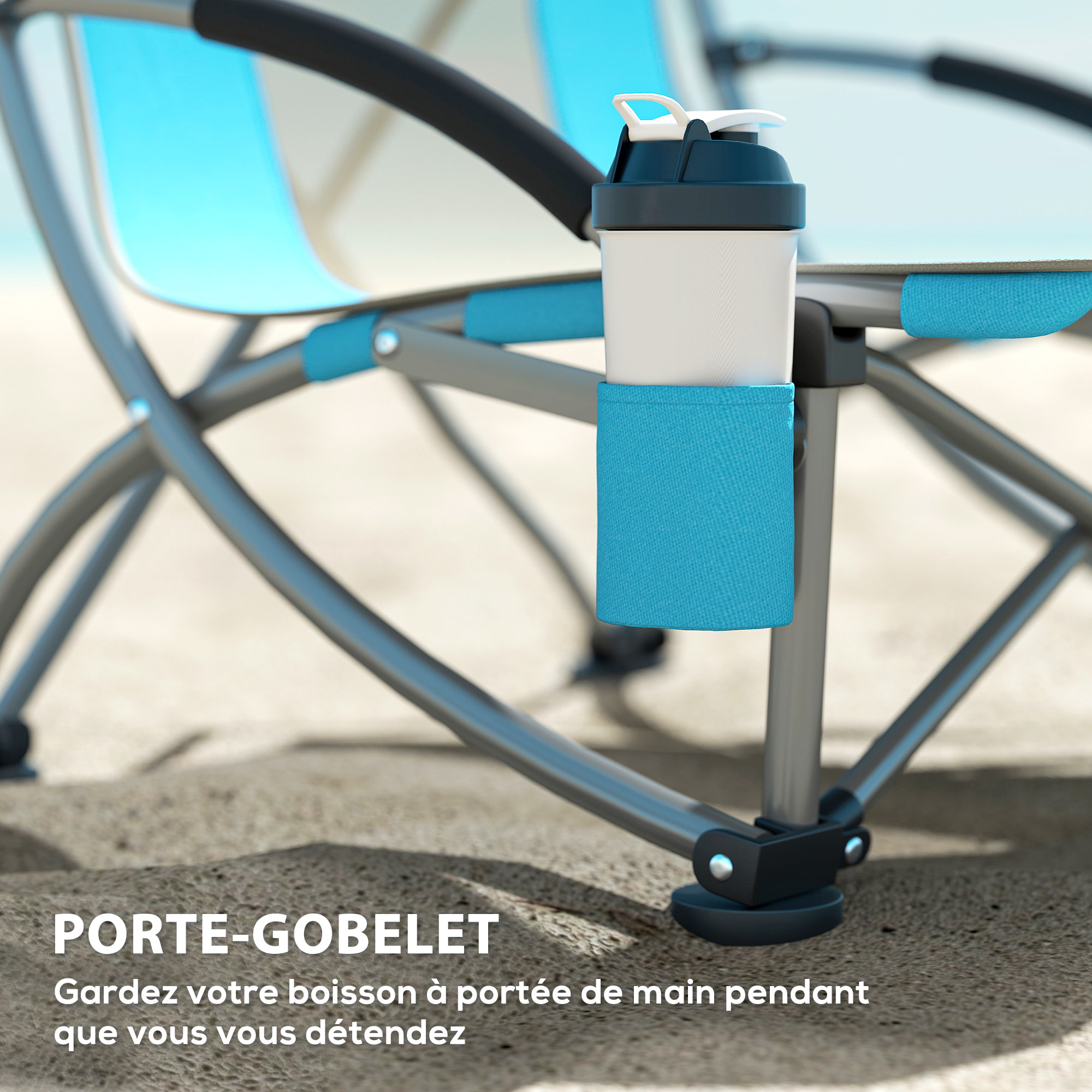 Lot de 2 chaises de plage pliantes - chaise de camping compacte légère poids net 2,7 Kg - métal polyester textilène bleu