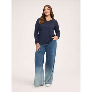 Fiorella Rubino - T-shirt in jersey con bottonicini sui polsisni - Blu
