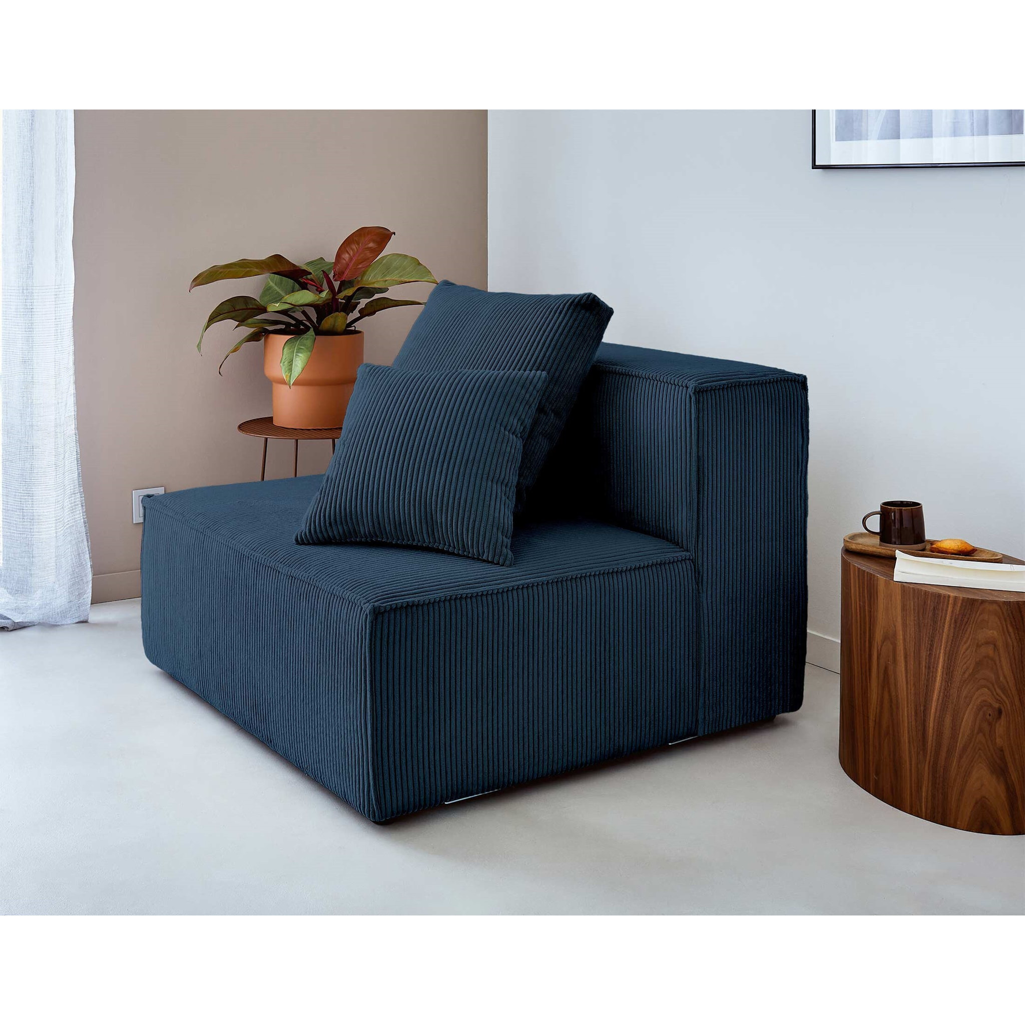 Colombine - canapé modulable d'angle gauche - 6 places - en velours côtelé - Bleu nuit