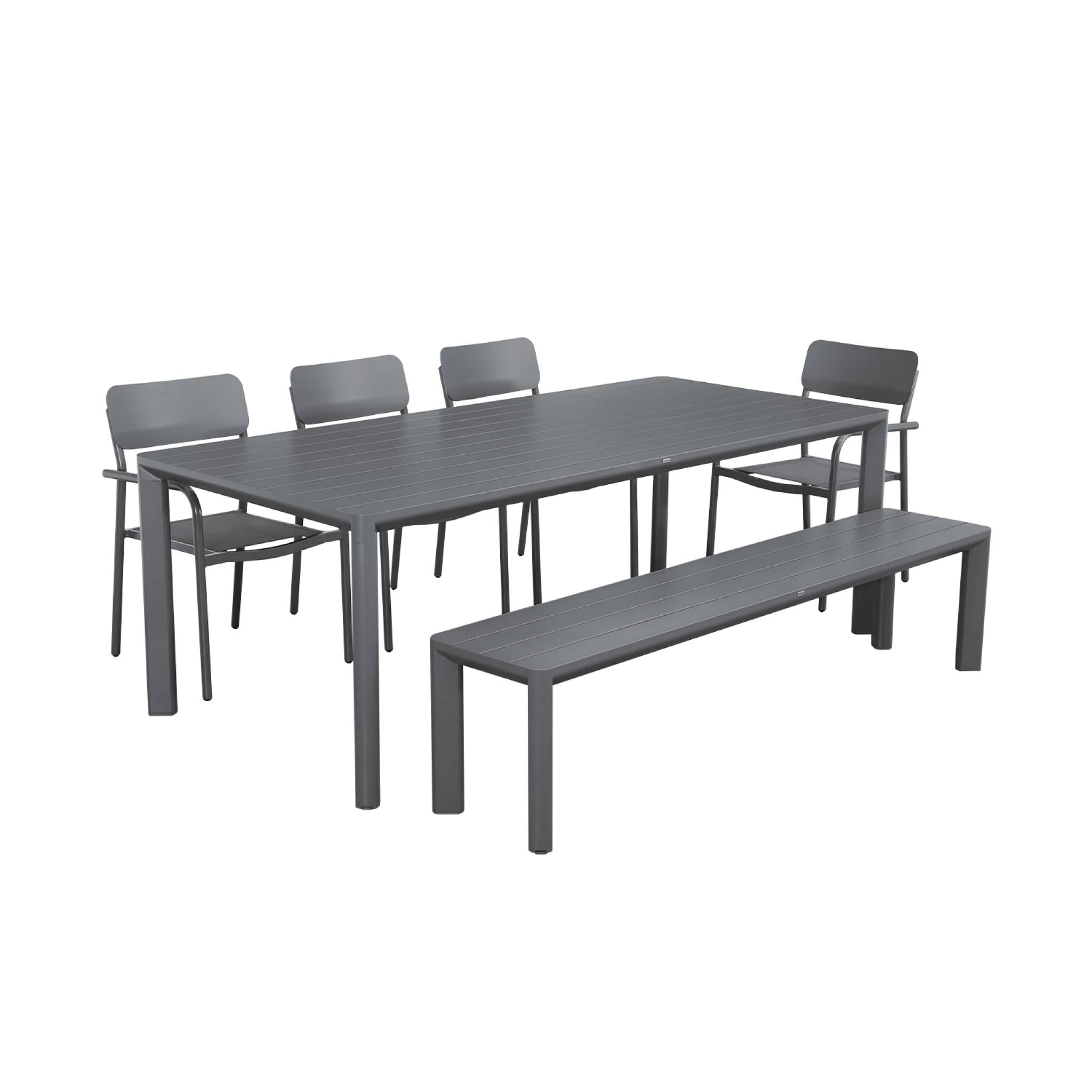 Table de jardin aluminium + 4 assises + 1 banc SAVANNAH + SACRAMENTO + MADISON