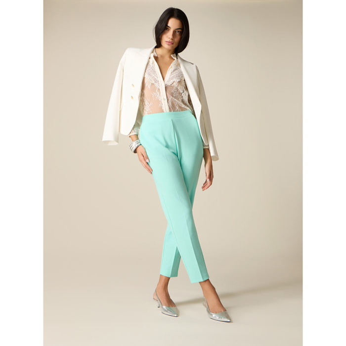 Oltre - Pantaloni regular in tessuto crêpe - Verde acqua