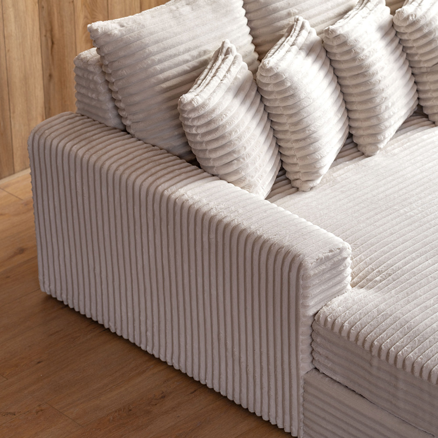 KENDARI Canapé d'angle 2/3 places assise profonde en velours côtelé beige