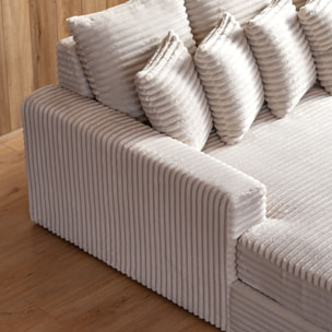 KENDARI Canapé d'angle 2/3 places assise profonde en velours côtelé beige