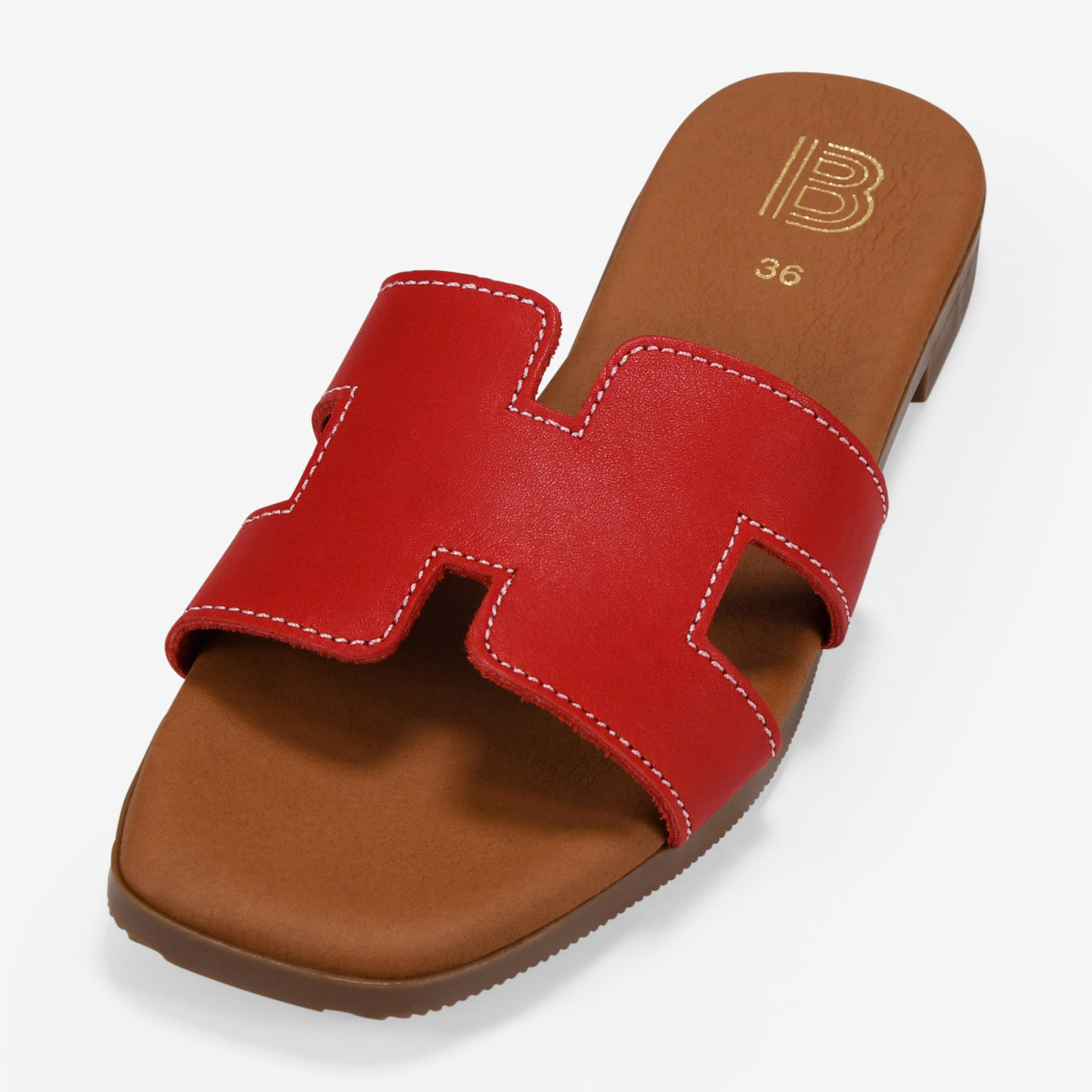 Sandalias planas rojas en piel con plantilla acolchada