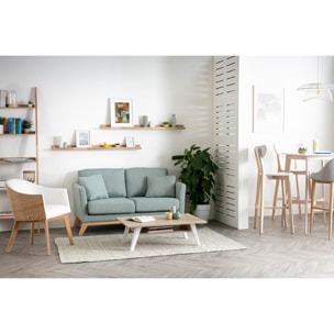 Canapé scandinave déhoussable 2 places en tissu effet velours jaune moutarde et bois clair OSLO