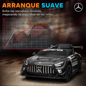 Coche Eléctrico para Niños, Mercedes-AMG GT3 Evo, Coche de Batería 12V, con Mando a Distancia 2,4 G, Motor Doble, Ruedas Auxiliares, Asa de Arrastre, Música Inalámbrica, Faros, Negro