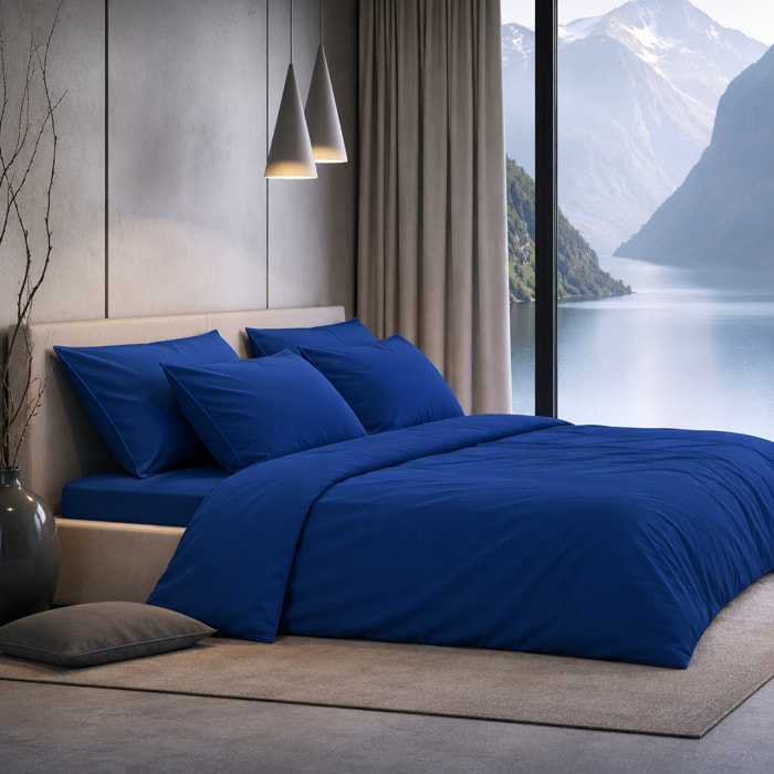 SARTORIALE Completo letto Elegance Tinta Unita in Percalle_Piazza e mezza_Blue Royal