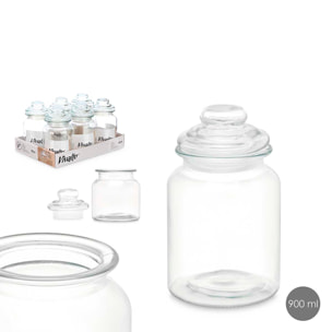 BARATTOLO ROTONDO LISCIO COPERCHIO IN VETRO 900ML