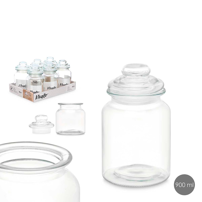 BARATTOLO ROTONDO LISCIO COPERCHIO IN VETRO 900ML