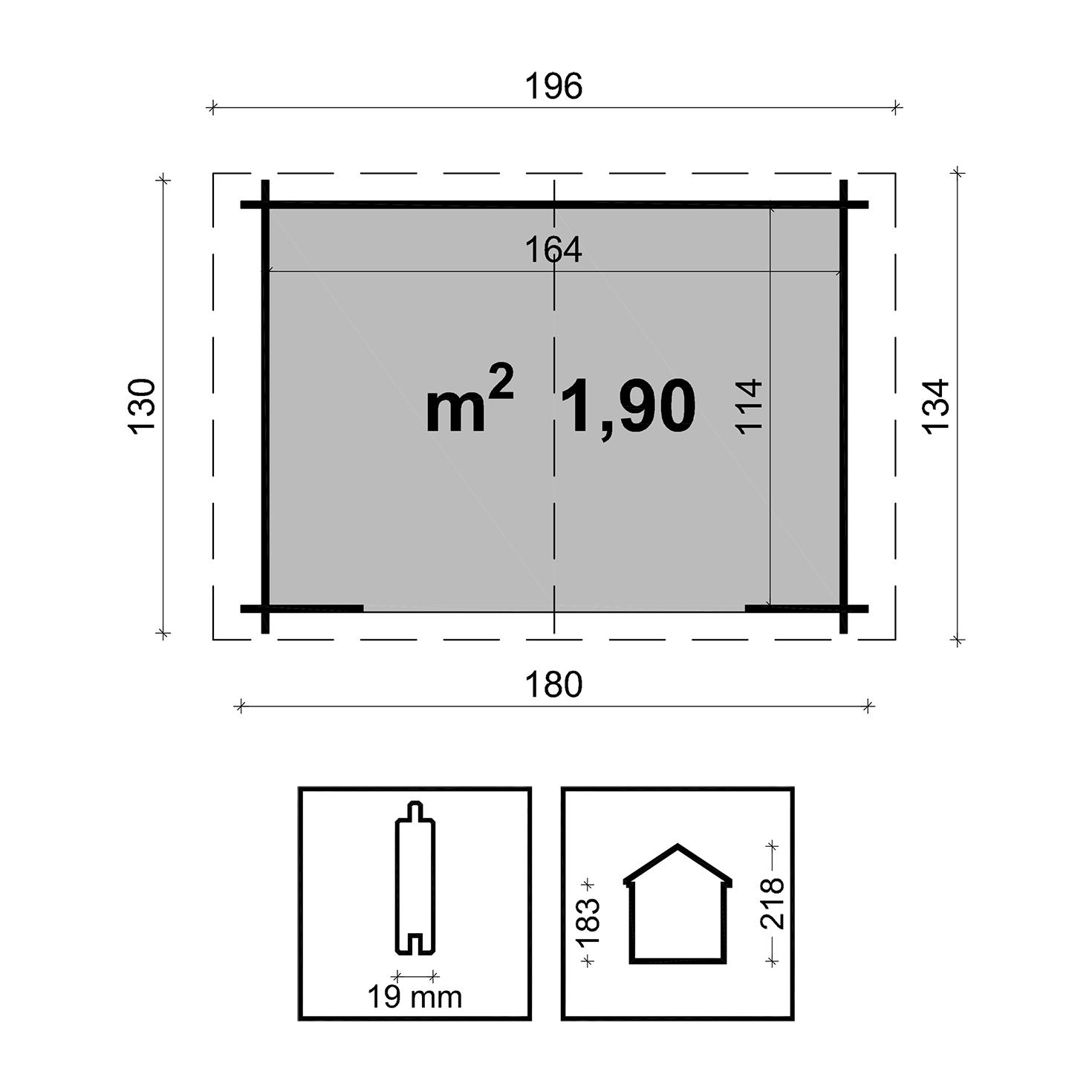 Giada - Casetta da giardino in legno di abete casetta da esterno 180x130x218H cm blockhouse ripostiglio da esterno