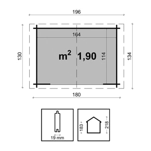 Giada - Casetta da giardino in legno di abete casetta da esterno 180x130x218H cm blockhouse ripostiglio da esterno