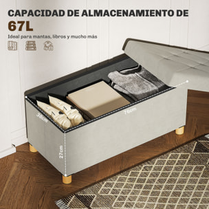 Puff Almacenaje, Banco Almacenaje Plegable, Capacidad de 67 L, 76x38x38 cm, Tapizado en Terciopelo, Baúl de Almacenamiento Dormitorio, Carga 120 kg, para Sala de Estar, Entrada, Crema