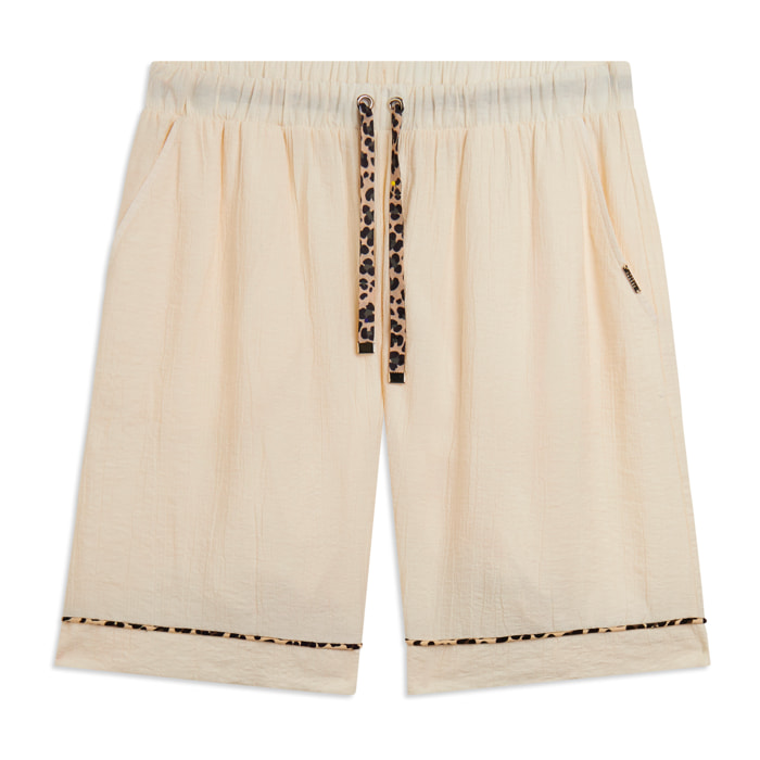 Pantaloni corti wide leg in tessuto crinkle