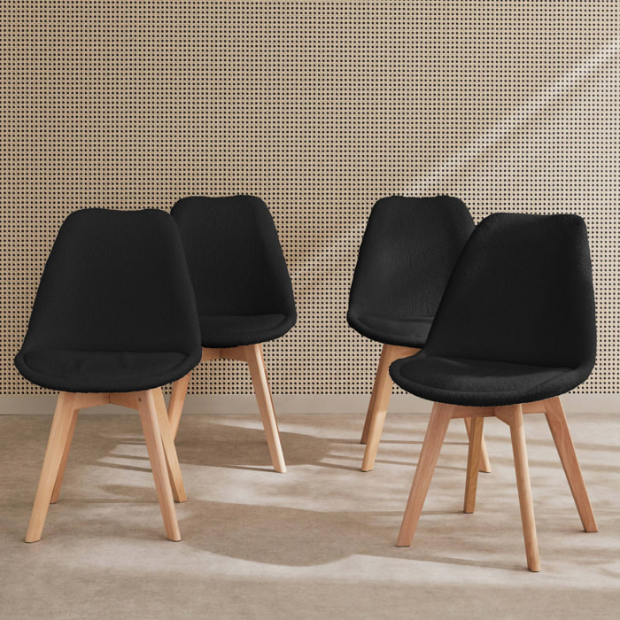 Lot de 4 chaises scandinaves NILS revêtement bouclette noire. pieds bois de hêtre. chaise 1 place