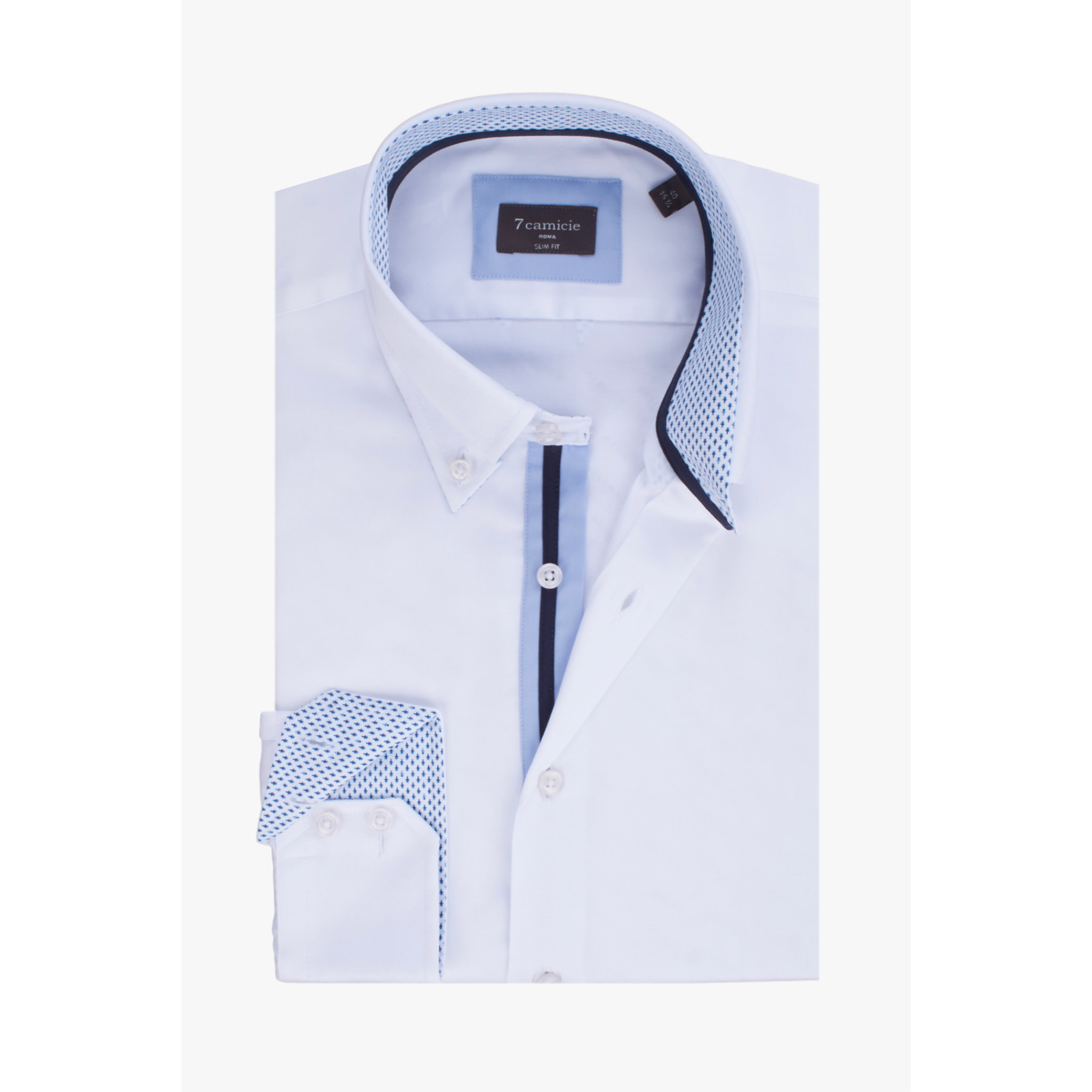 Camicia Uomo 2 Bottoni Button Down Slim Satin Unito Bianco