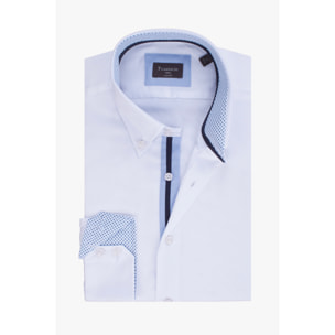 Camicia Uomo 2 Bottoni Button Down Slim Satin Unito Bianco