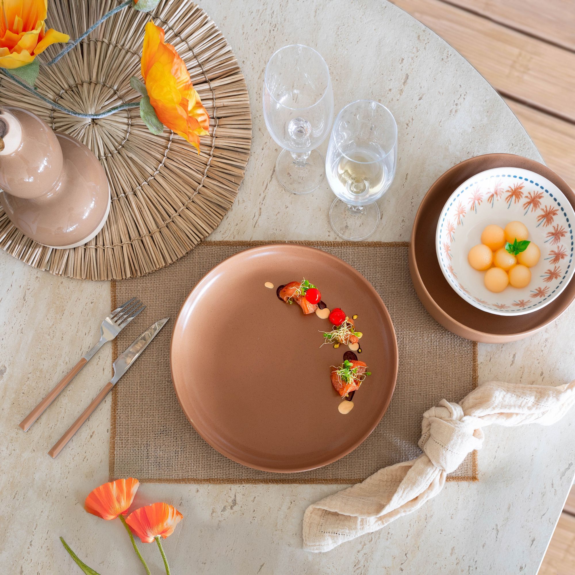 Lot de 6 assiettes plates marron en grès 27cm  ARITA