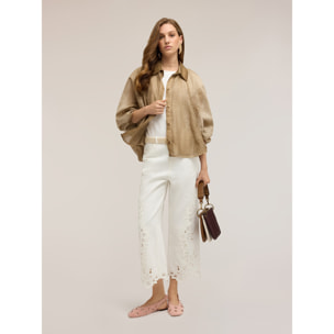 Motivi - Pantalones cropped con bordados sangallo - Blanco