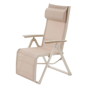 Fauteuil de jardin inclinable "Decima" lin & argile 8 positions en aluminium et texaline
