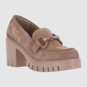 Zapatos de Serraje - Taupe - Tacón: 7 cm