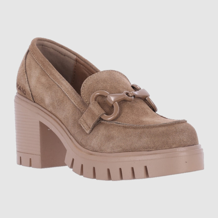 Zapatos de Serraje - Taupe - Tacón: 7 cm