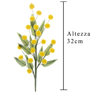 Tralcetto Di Mimosa. Altezza 32 Cm - Pezzi 24 - 7X32X1,5cm - Colore: Giallo - Bianchi Dino - Fiori Artificiali