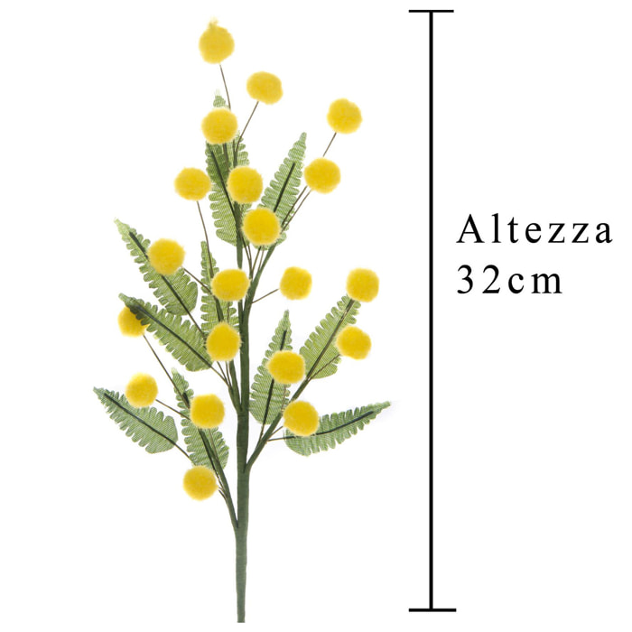 Tralcetto Di Mimosa. Altezza 32 Cm - Pezzi 24 - 7X32X1,5cm - Colore: Giallo - Bianchi Dino - Fiori Artificiali